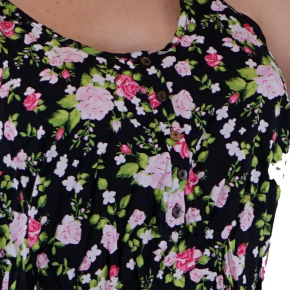 Summer Floral Romper Shorts Raserback Buttons Elastic Waist - Picture 4 of 5